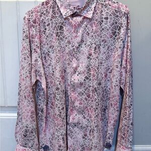 Like new, Robert Graham Men's Patterned Shirt - Pink and White, size large.